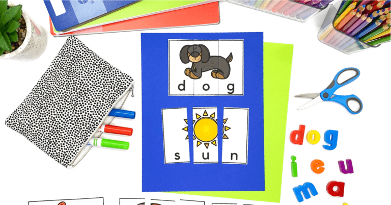 This is an image of a kindergarten cvc word puzzle