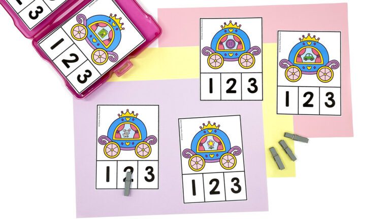 Free Fairy Tale Syllable Clip Cards printable for preschool and kindergarten literacy centers.