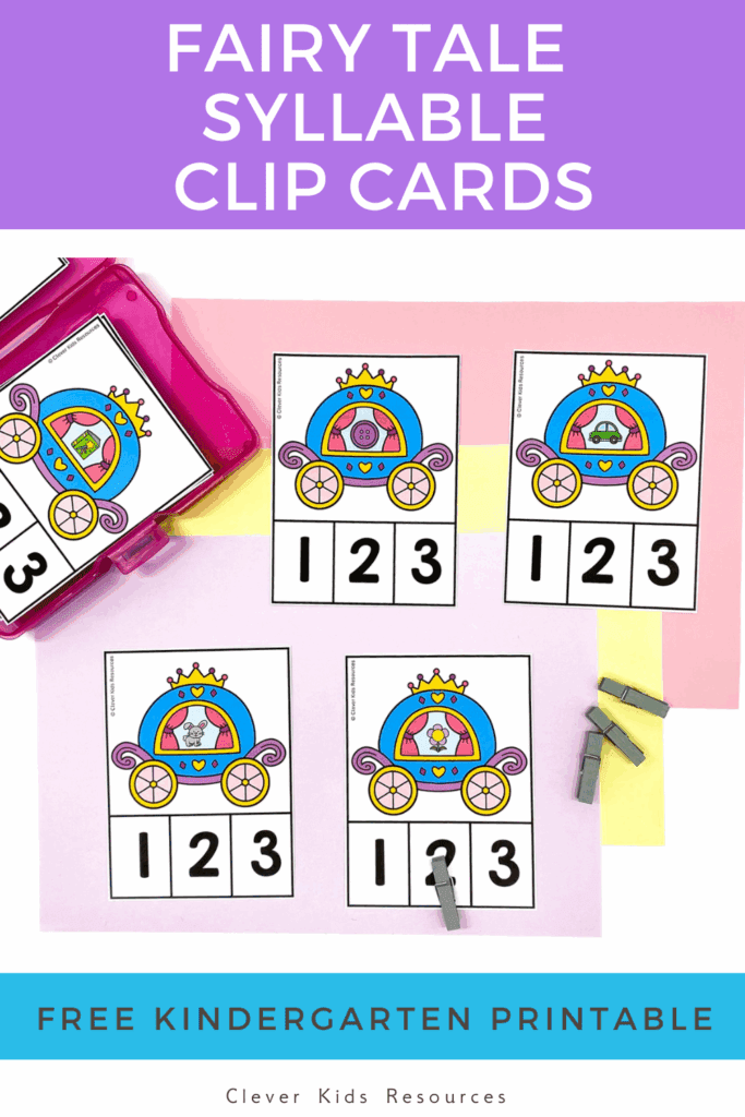 Free Fairy Tale Syllable Clip Cards printable for preschool and kindergarten literacy centers.