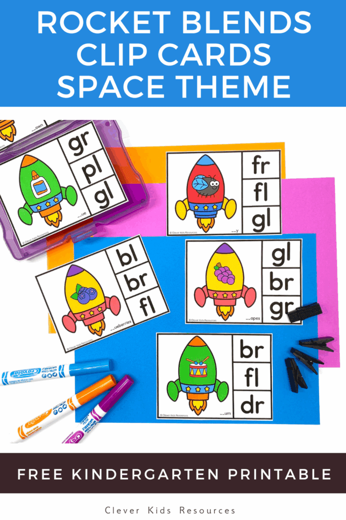 Hands-on free rocket blends clip cards activity where students match beginning blends to rocket pictures.